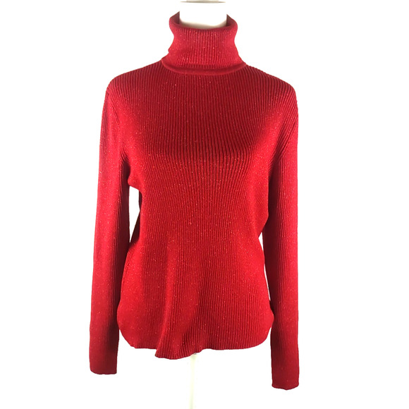 Worthington Women's Sweater Turtleneck Red Metallic Size Large Holiday - Picture 7 of 7